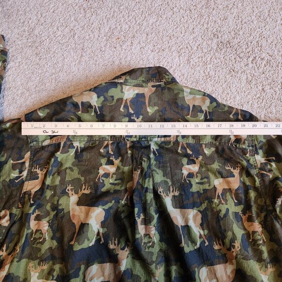 Woolrich Camo Deer Print Shirt Mens L Olive Green Button Long Sleeve Hunting - Picture 8 of 11